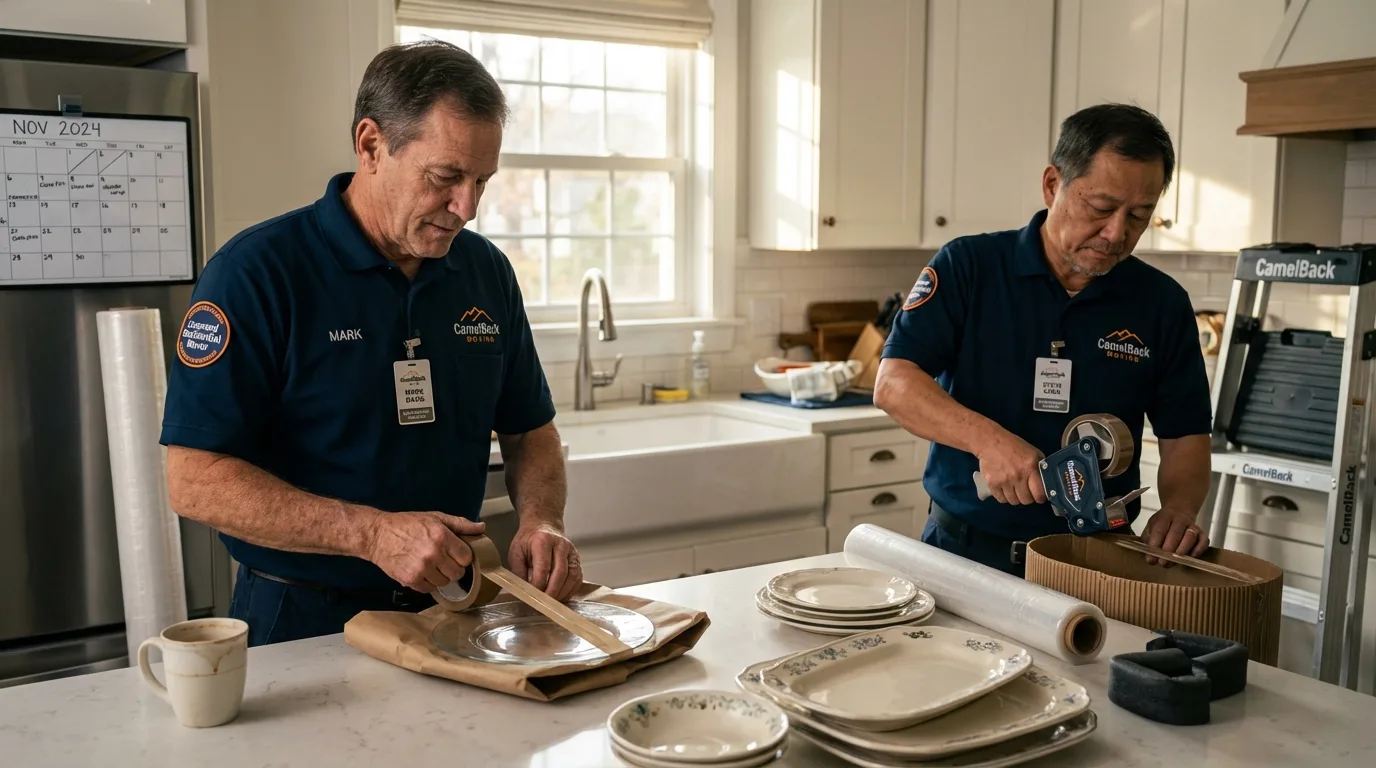 Professional crew packing kitchen dishware in Mena, AR
